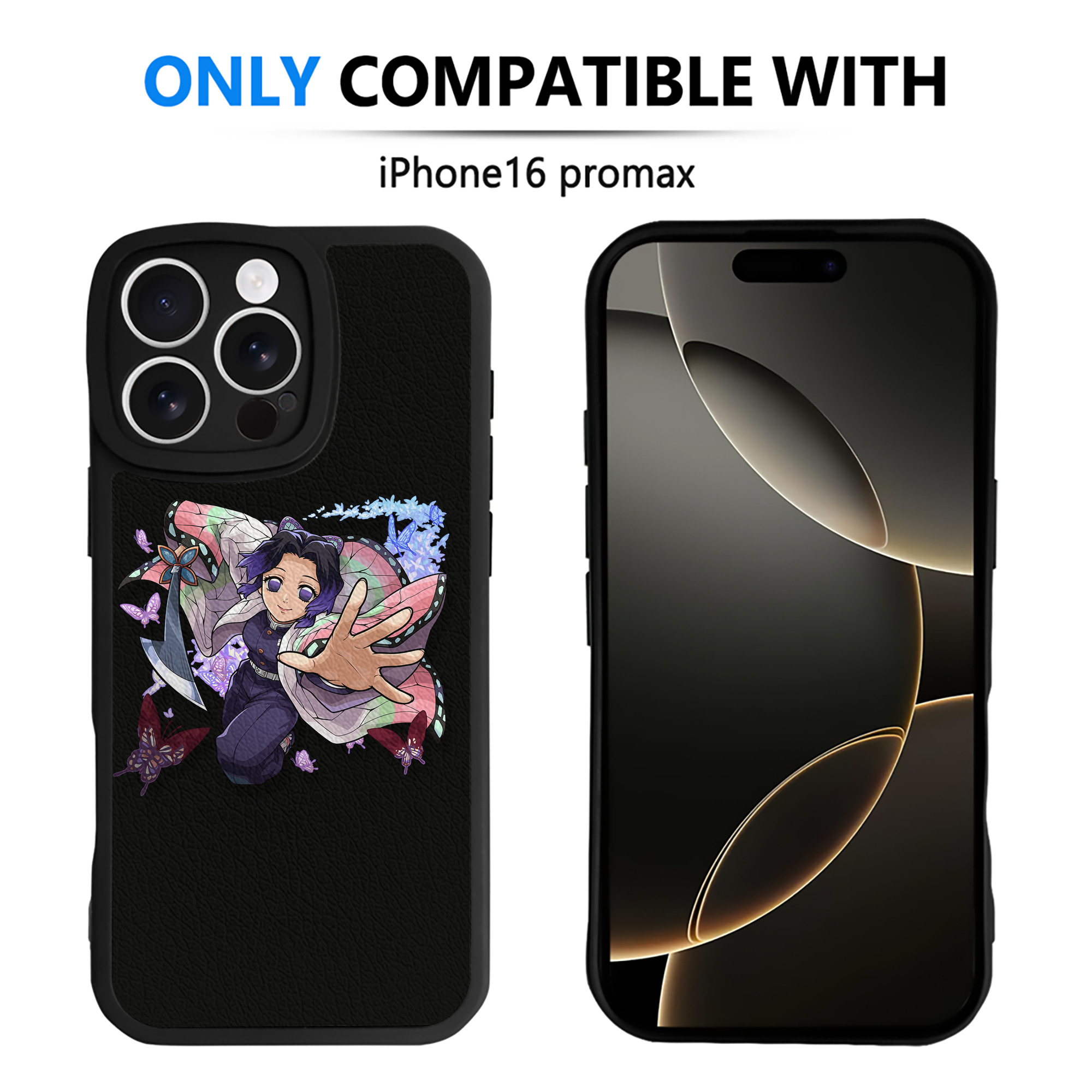 （画像用） 鬼滅の刃（きめつのやいば）蟲柱-胡蝶 しのぶ／こちょう しのぶ Kochou Shinobu 【iPhone 16シリーズ対応】シリコンスマホケース（レザー調） 材質：シリコン